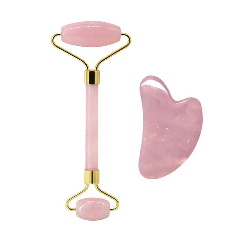 Le Kit Rituel Rose Mésange — gua sha et rouleau assortis en quartz rose